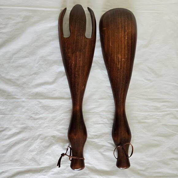 Wood Carved Salad Serving Spoon And Fork Vintage Tribal Maori New Zealand 80s - Picture 9 of 13